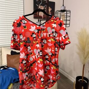Disney Red and Black Minnie Mouse Scrub Top